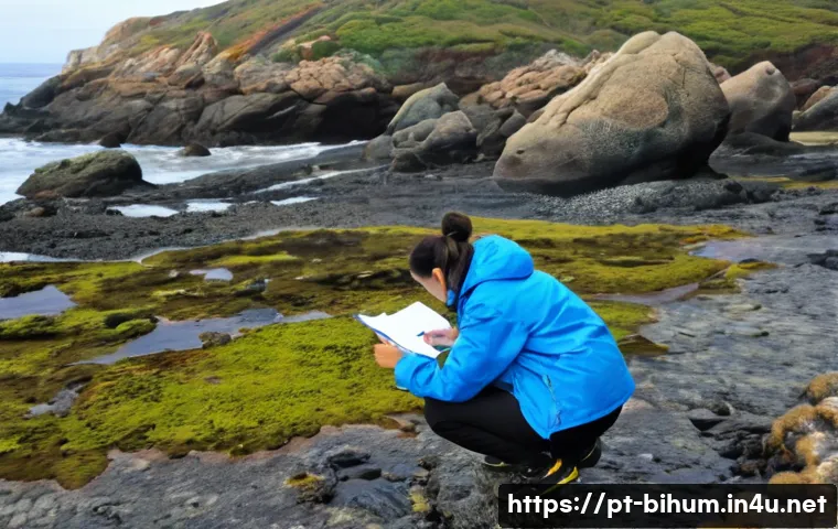 생물학자 자격증 취득 과정 - **Prompt: University Field Trip - Coastal Ecosystem Study**
    "A group of diverse university biolo...